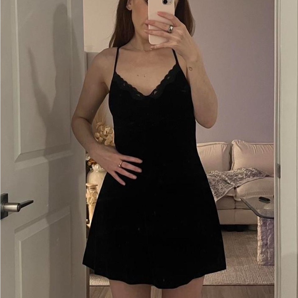 Black Lace Trim Slip Dress